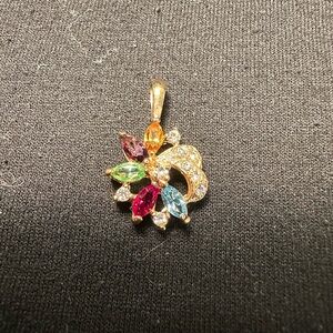 Gold-Tone Multicolor Floral Crystal Pendant Necklace
